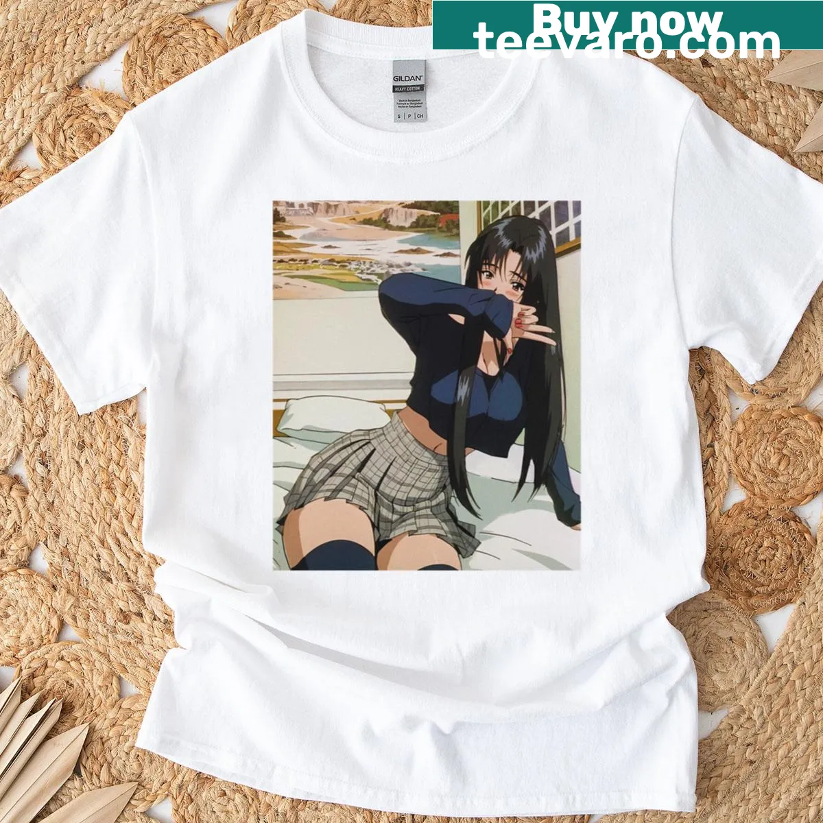 T-shirt featuring an imaginative anime girl character — on a men's t-shirt