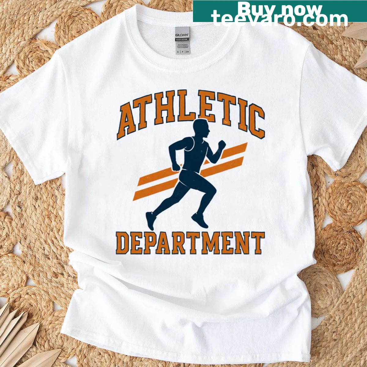 Athletic Department T-shirt with collegiate-style text design — on a men's t-shirt