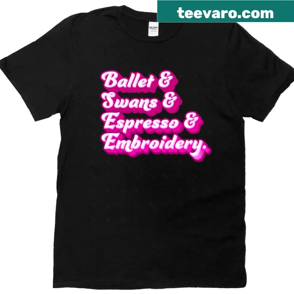 Illustrated oversized T-shirt with ballet, swans, and espresso graphics