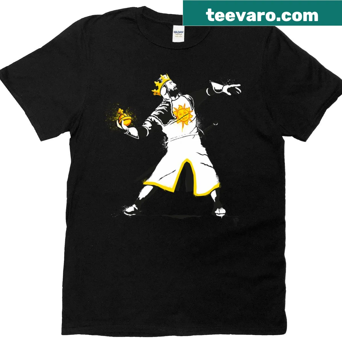 Illustrative T-shirt inspired by Banksy featuring playful python art — on a men's t-shirt