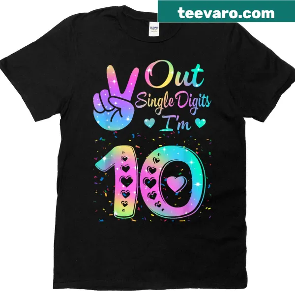 Vintage distressed birthday t-shirt with tie dye and text for turning ten