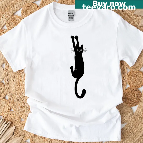 Illustration of a black cat holding on