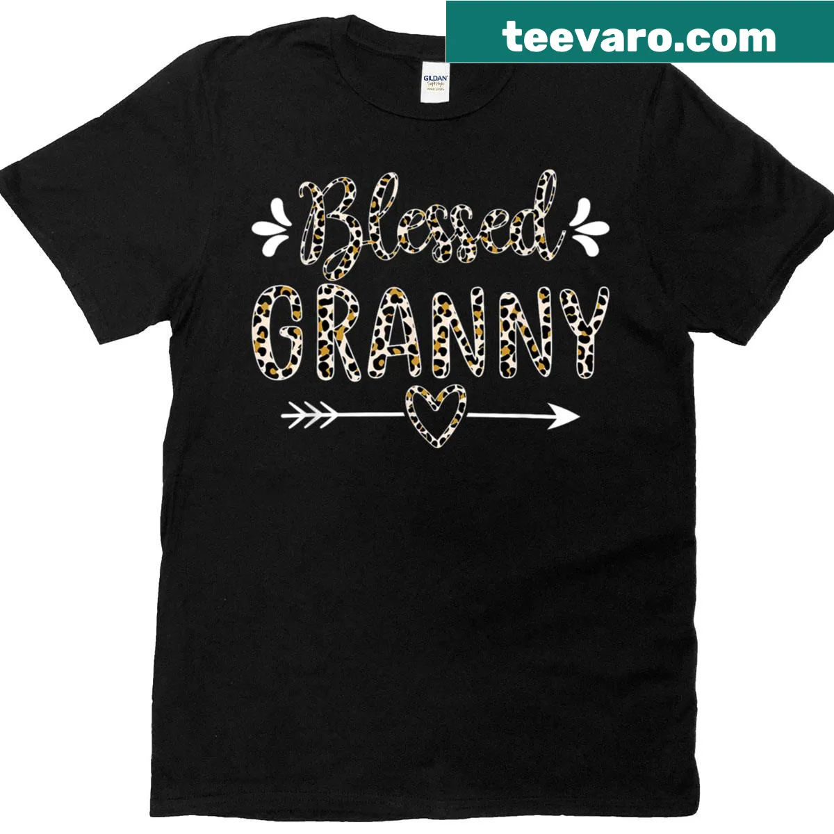 Leopard print graphic with 'Blessed' text for grandmothers — on a men's t-shirt