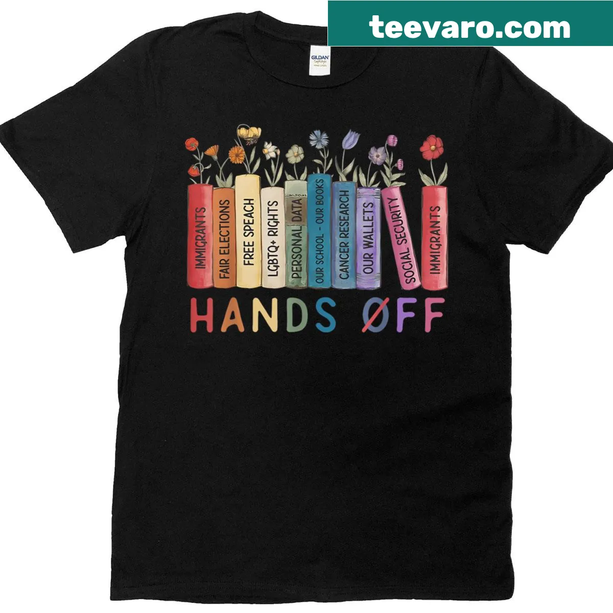 Political protest graphic T-shirt with flowers and text — on a men's t-shirt