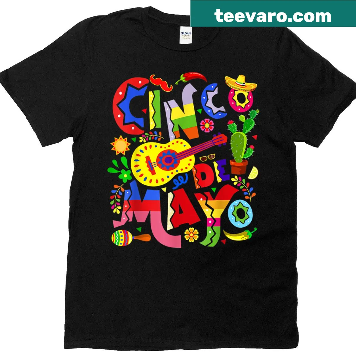 Cinco de Mayo t-shirt with festive text — on a men's t-shirt
