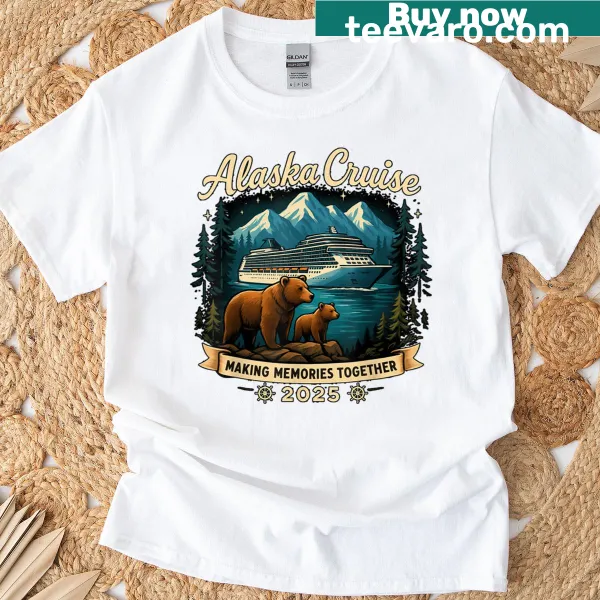 Illustrated design celebrating a family cruise to Alaska in 2025.