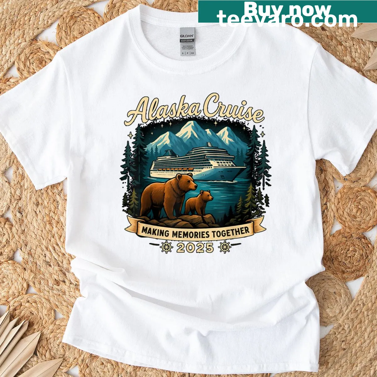 Illustrated design celebrating a family cruise to Alaska in 2025. — on a men's t-shirt