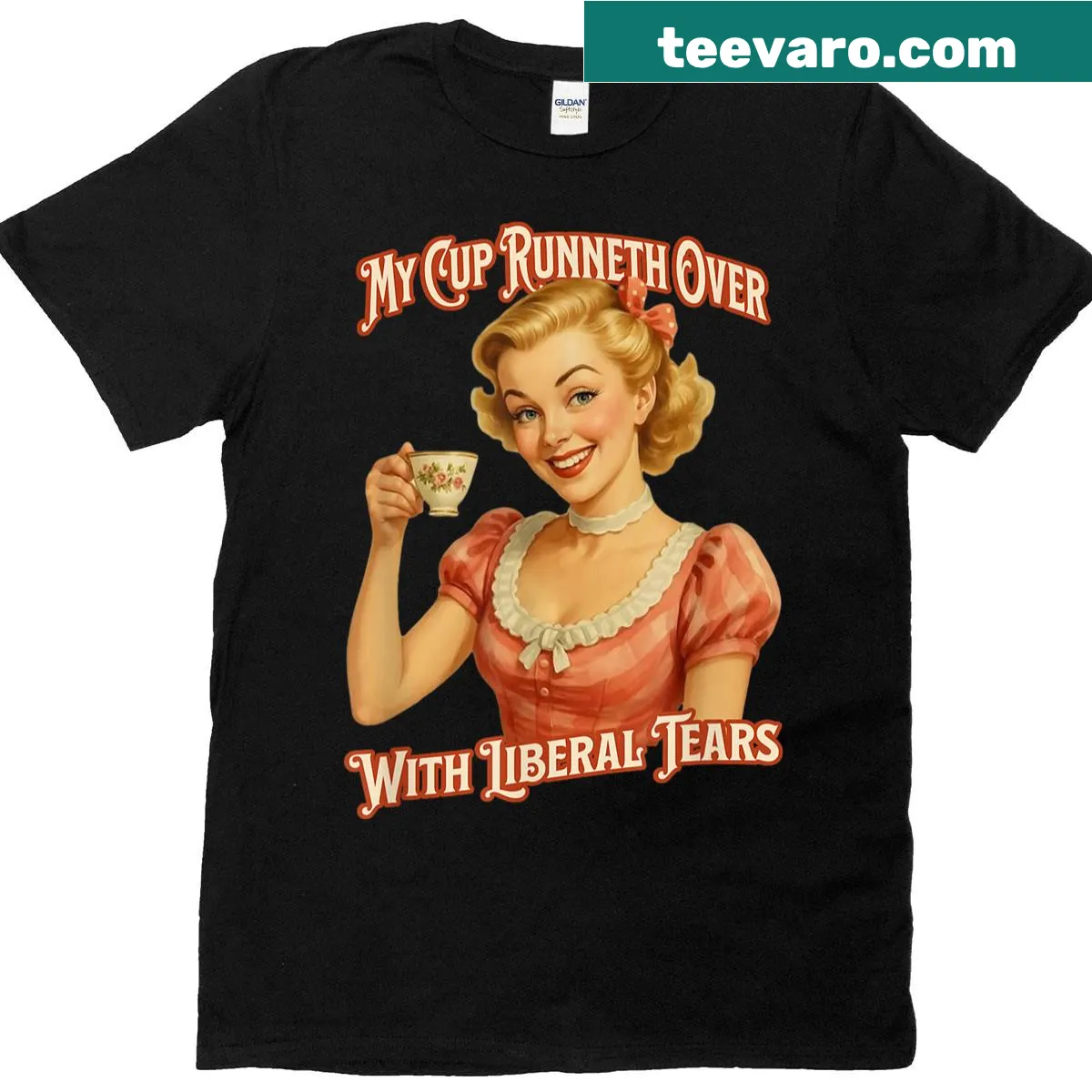Funny Conservative Trad Mom t-shirt with bold text about liberal tears — on a men's t-shirt