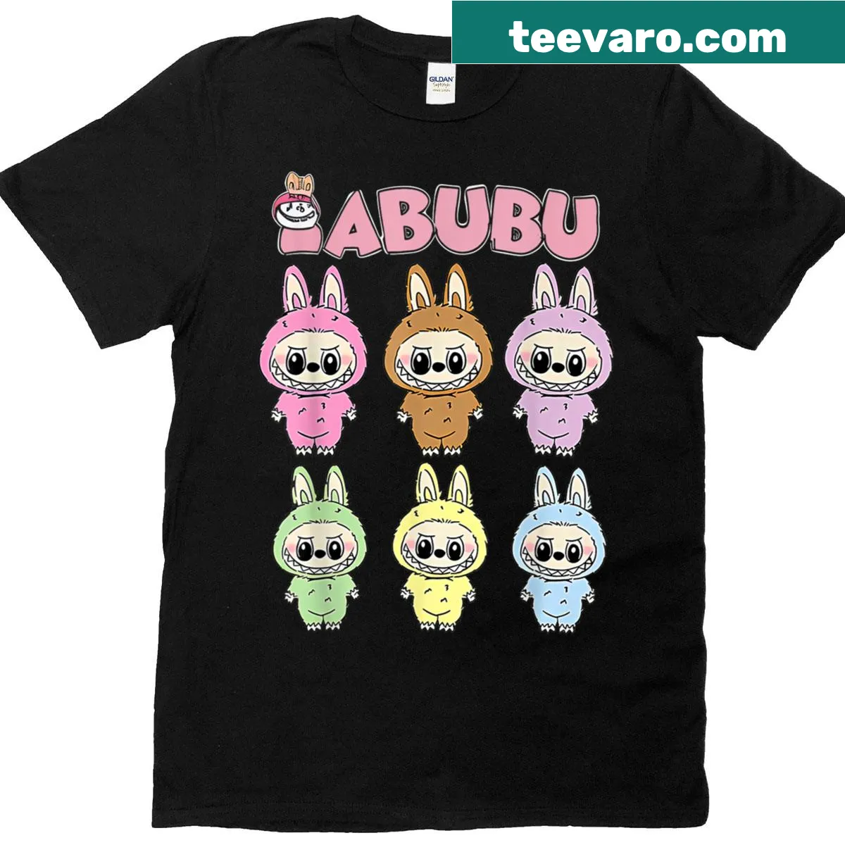 Cute Labubu character t-shirt for men, women, and kids — on a men's t-shirt