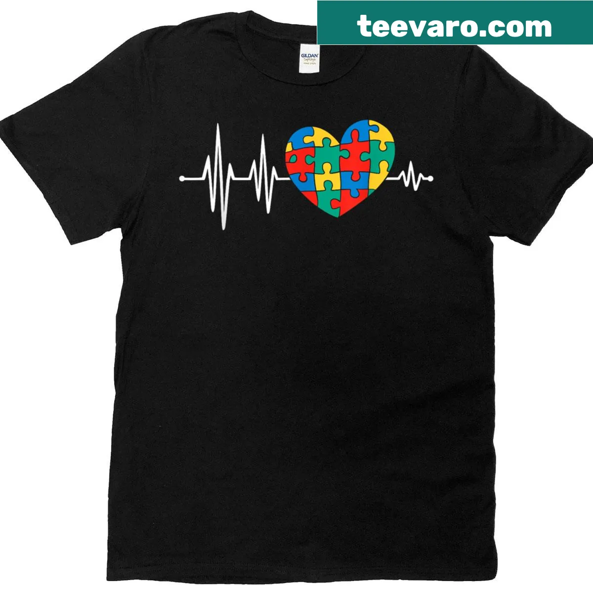Puzzle heart design for Autism Awareness on T-shirt — on a men's t-shirt