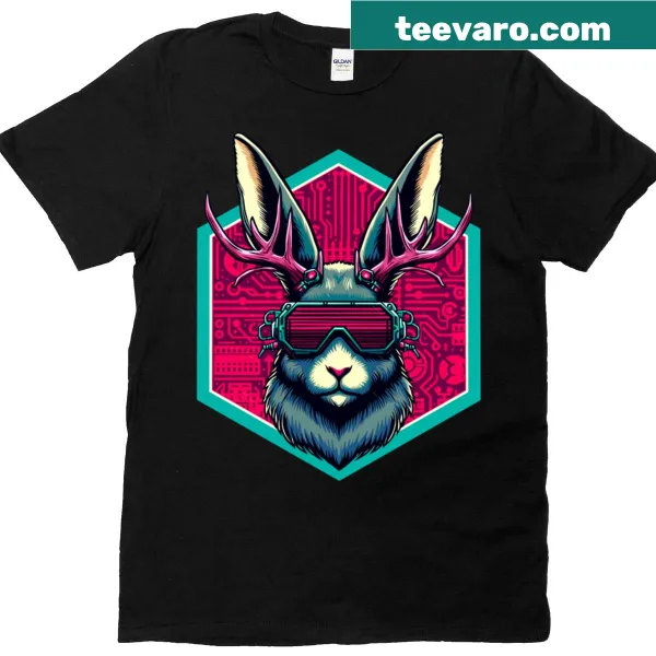 Illustration of a Cyberpunk Jackalope on a T-shirt