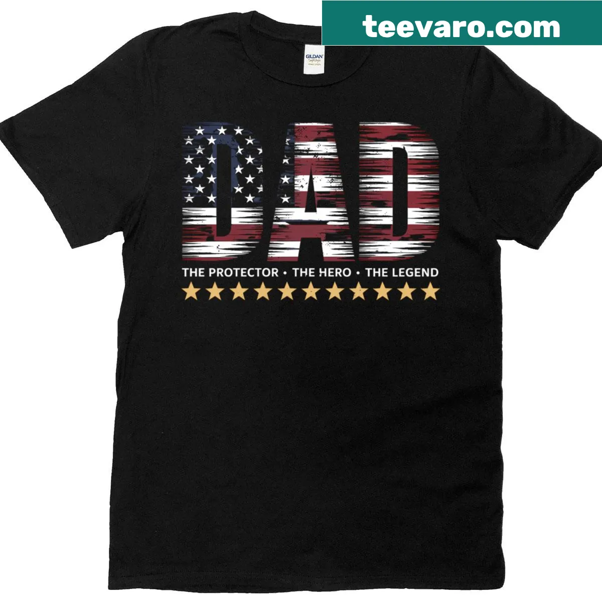 Patriotic Dad T-shirt with US flag and hero quote — on a men's t-shirt