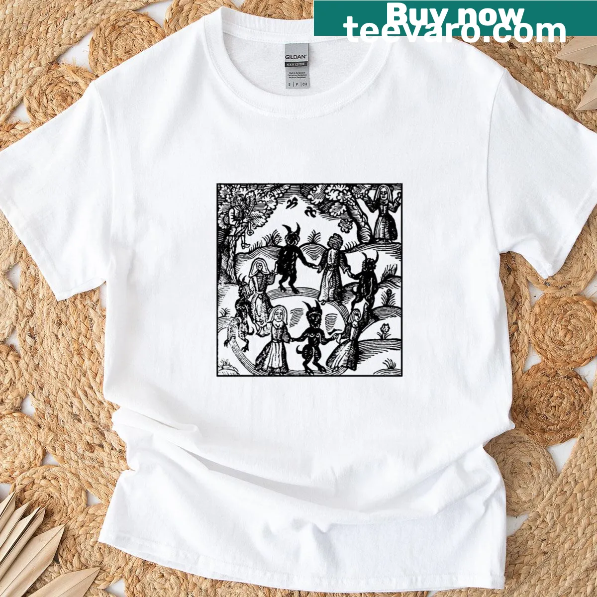 Whimsical graphic t-shirt featuring a dance theme — on a men's t-shirt