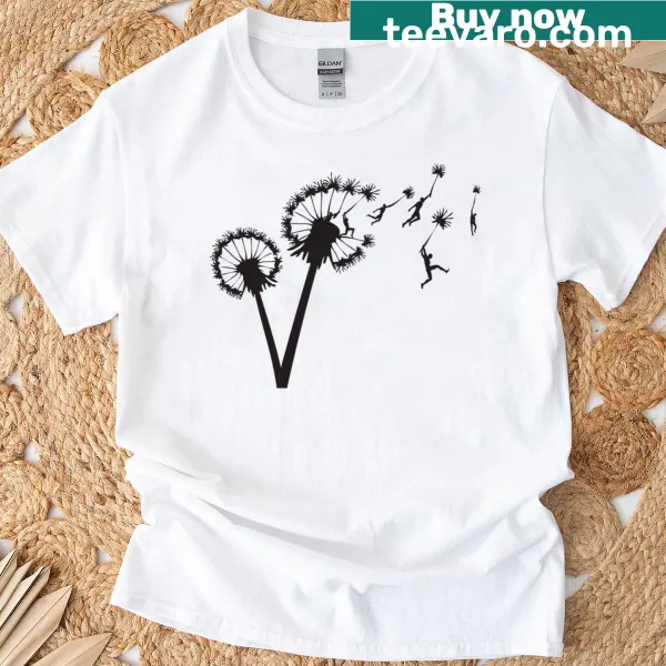 Imaginative graphic t-shirt with people and dandelions