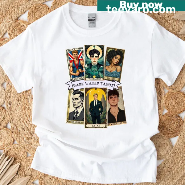 Tarot-themed graphic illustrating dark water elements on a T-shirt