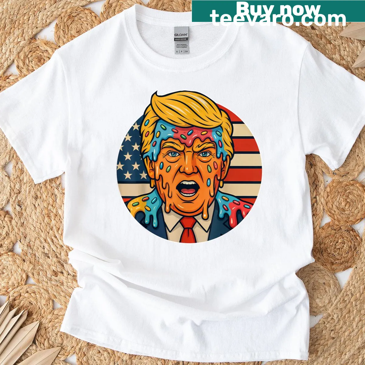 Funny ice cream cone T-shirt with a dripping design and sprinkles — on a men's t-shirt