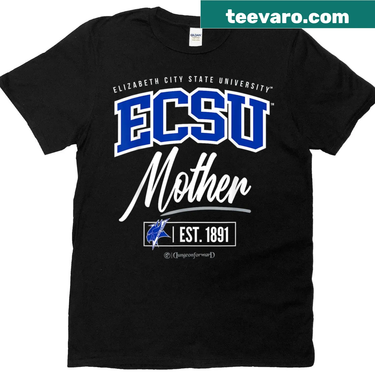 University-themed t-shirt with ECSU text for proud mothers — on a men's t-shirt