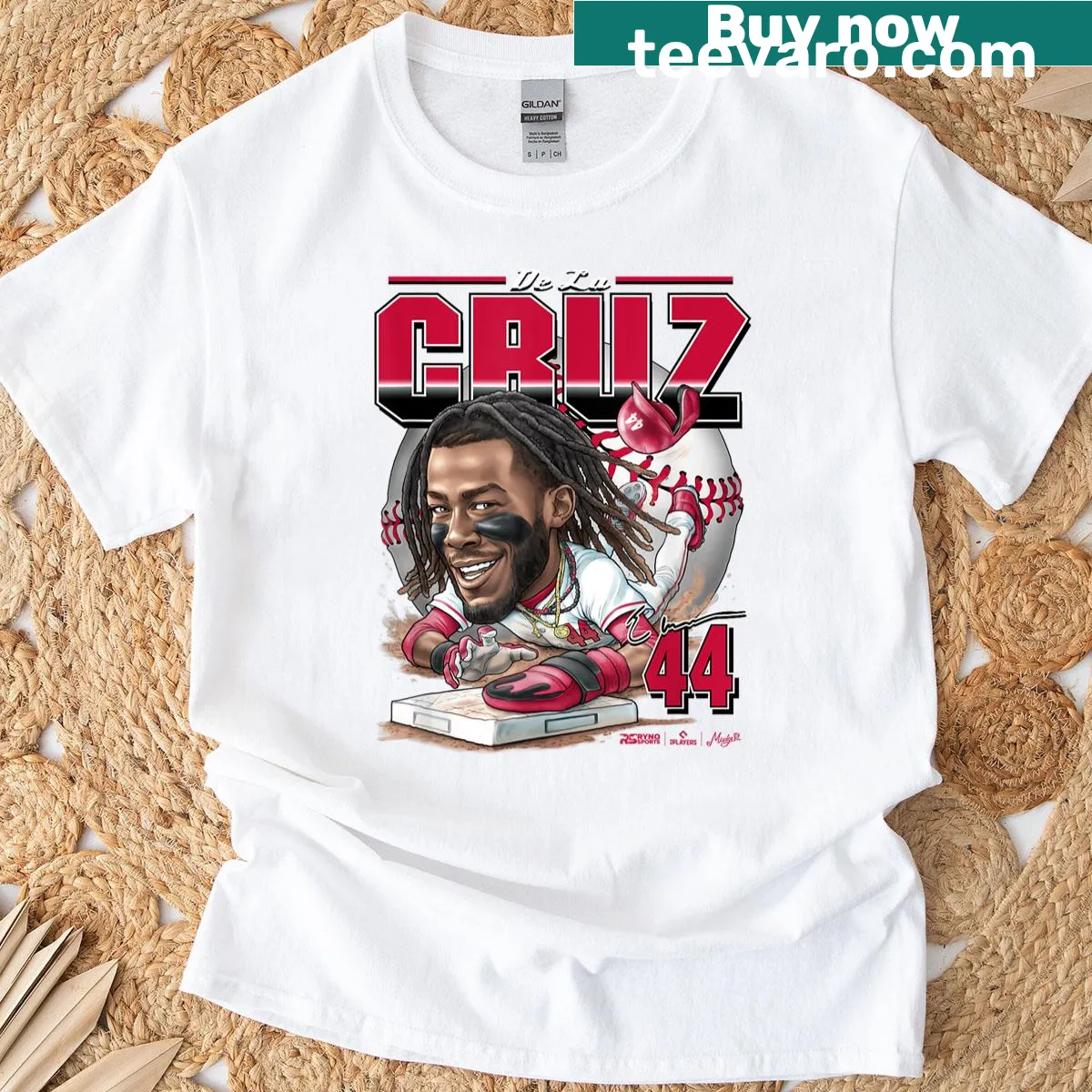 Cincinnati baseball-themed T-shirt featuring Elly De La Cruz illustration — on a men's t-shirt