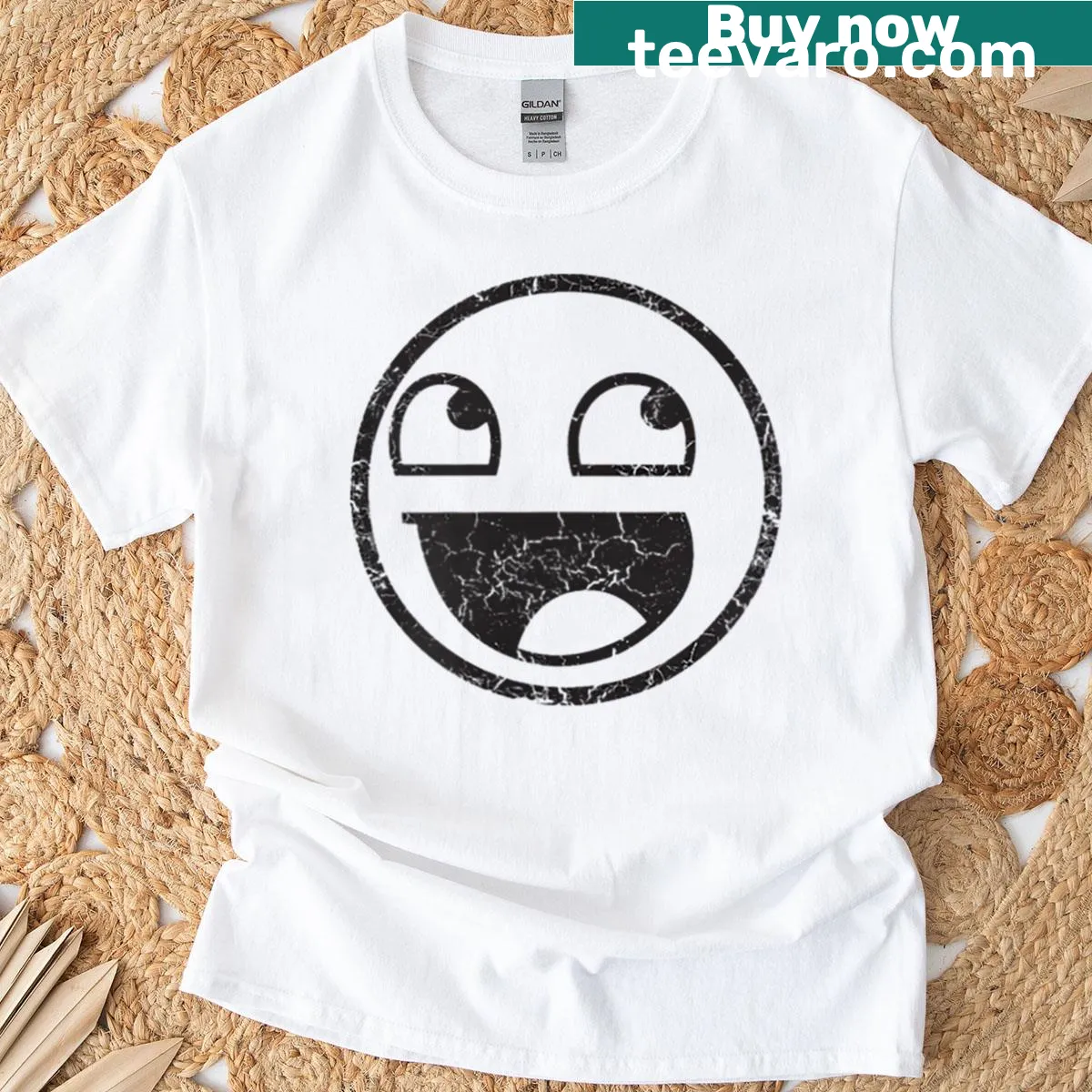 Emo style face meme graphic on a nostalgic Y2K T-shirt — on a men's t-shirt