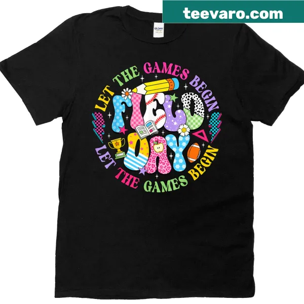 Cheerful T-shirt with 'Let The Games Begin' for field day events