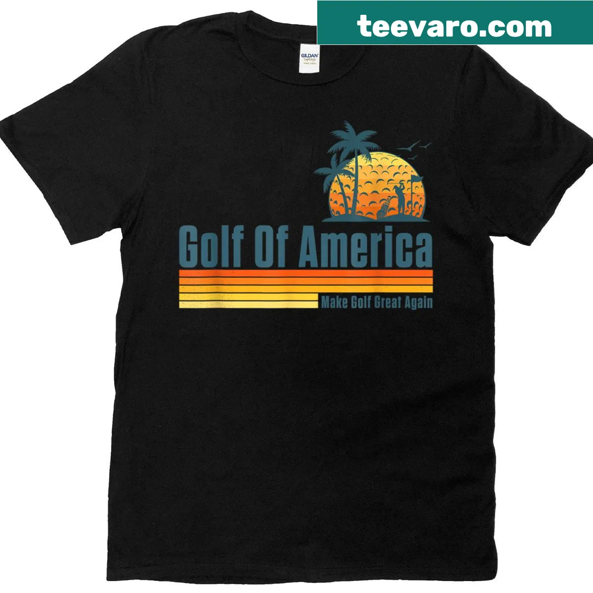 Humorous golf-themed graphic with patriotic elements — on a men's t-shirt