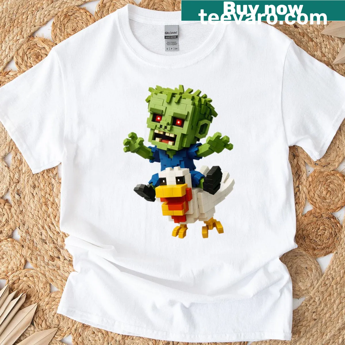 Cartoon jock chicken zombie graphic T-shirt — on a men's t-shirt
