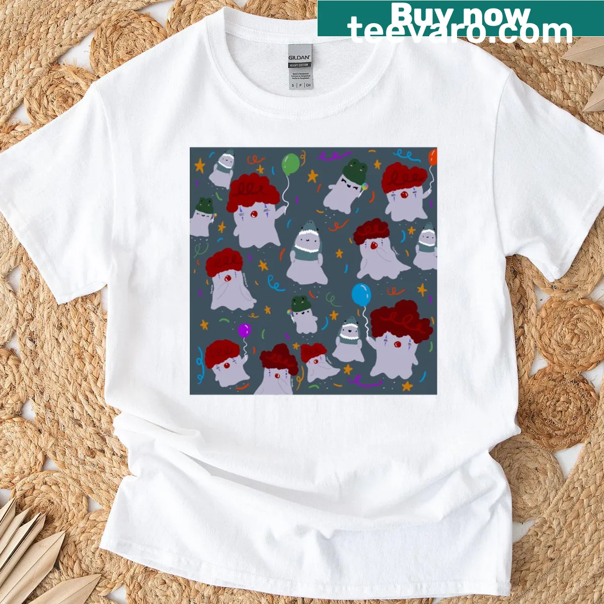 Cartoon ghost characters graphic on a T-shirt — on a men's t-shirt