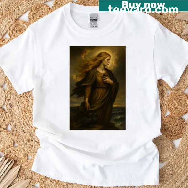 Illustration of Goddess Freyja in an artistic style on the T-shirt