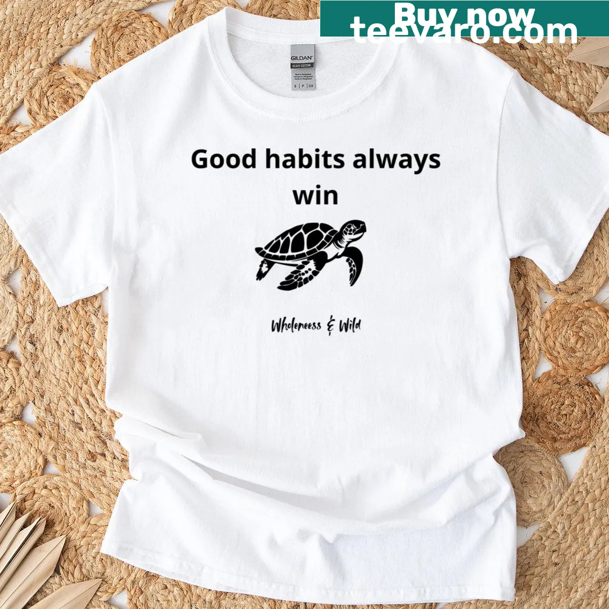 T-shirt with a motivational quote and turtle graphic — on a men's t-shirt