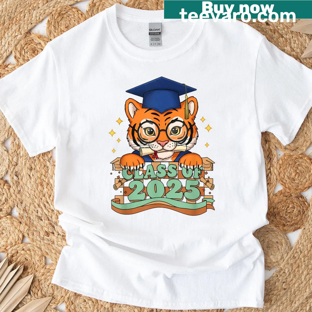 Graduation t-shirt featuring a tiger with a graduation cap — on a men's t-shirt