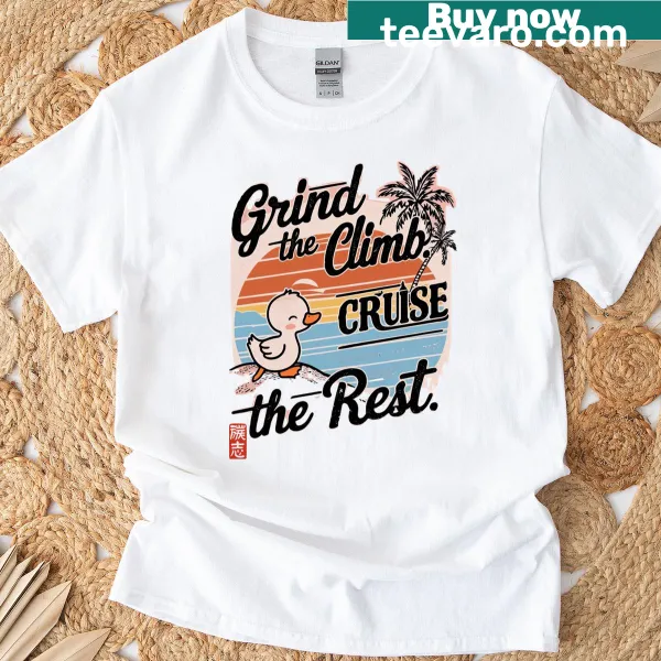 Duck illustration with 'Grind Amp Cruise' text T-shirt