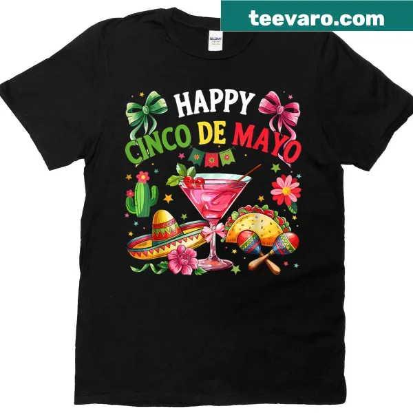 Fiesta T-shirt with 'Happy Cinco De Mayo' text for all ages
