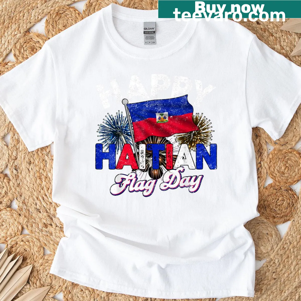 Haitian Flag Day themed design on T-shirt — on a men's t-shirt