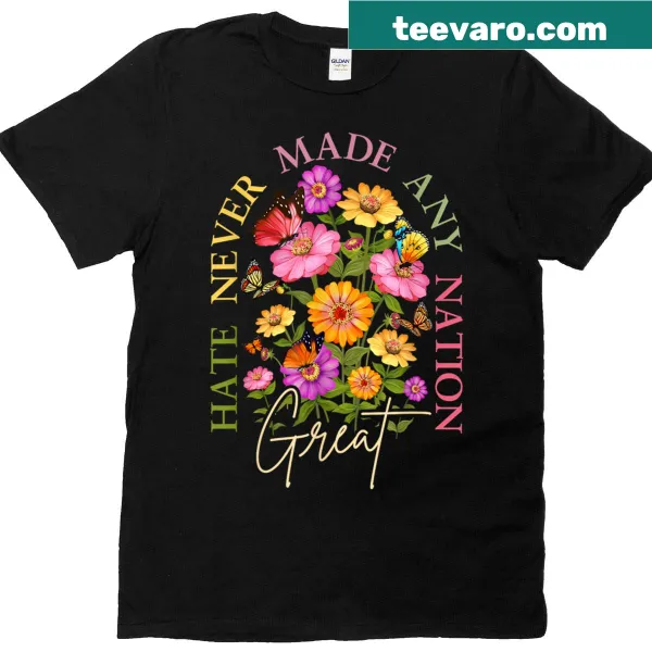 Floral political t-shirt with a message against hate
