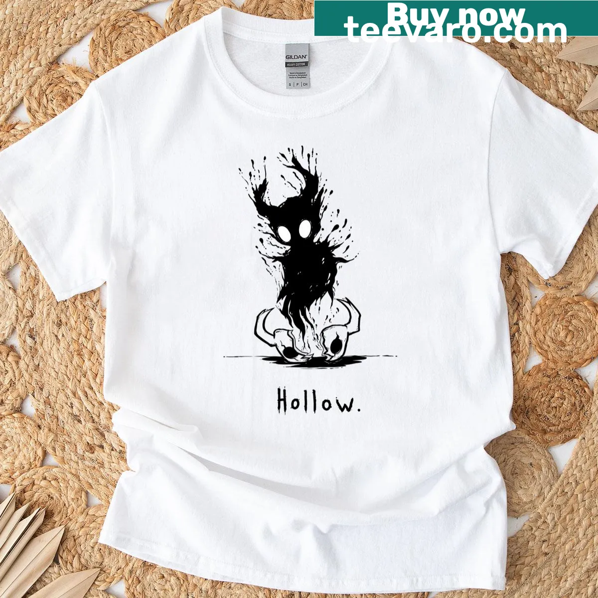 Hollow Knight t-shirt with a haunting silhouette design — on a men's t-shirt