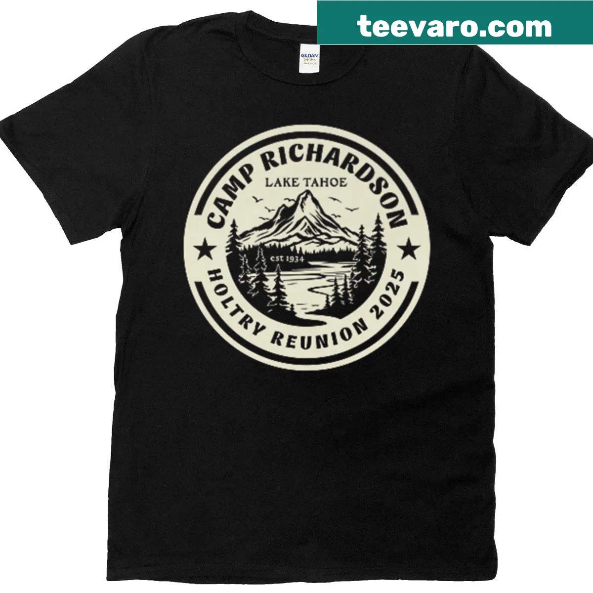 Text 'Holtry Reunion Heckuv Sweet Merch' on a family gathering t-shirt — on a men's t-shirt