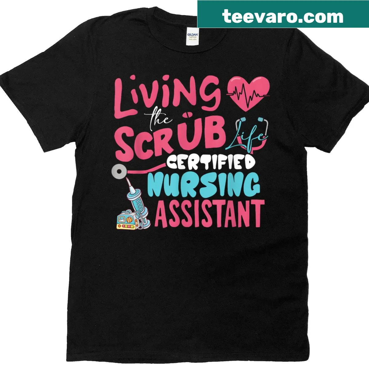 Nursing assistant t-shirt with 'Living The Scrubs Life' text — on a men's t-shirt