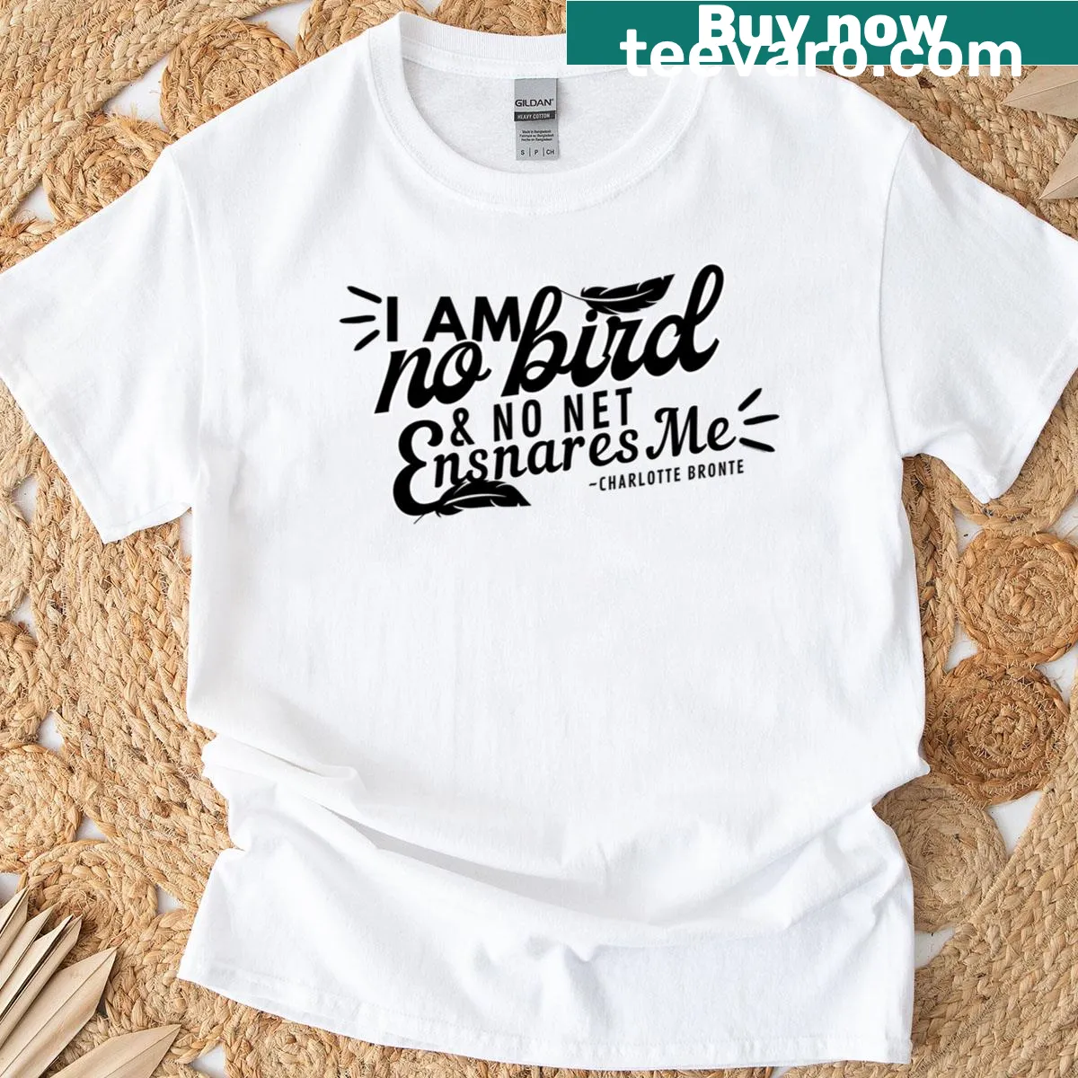 Quote T-shirt featuring the phrase 'I am no bird, and no net ensnares me.' — on a men's t-shirt