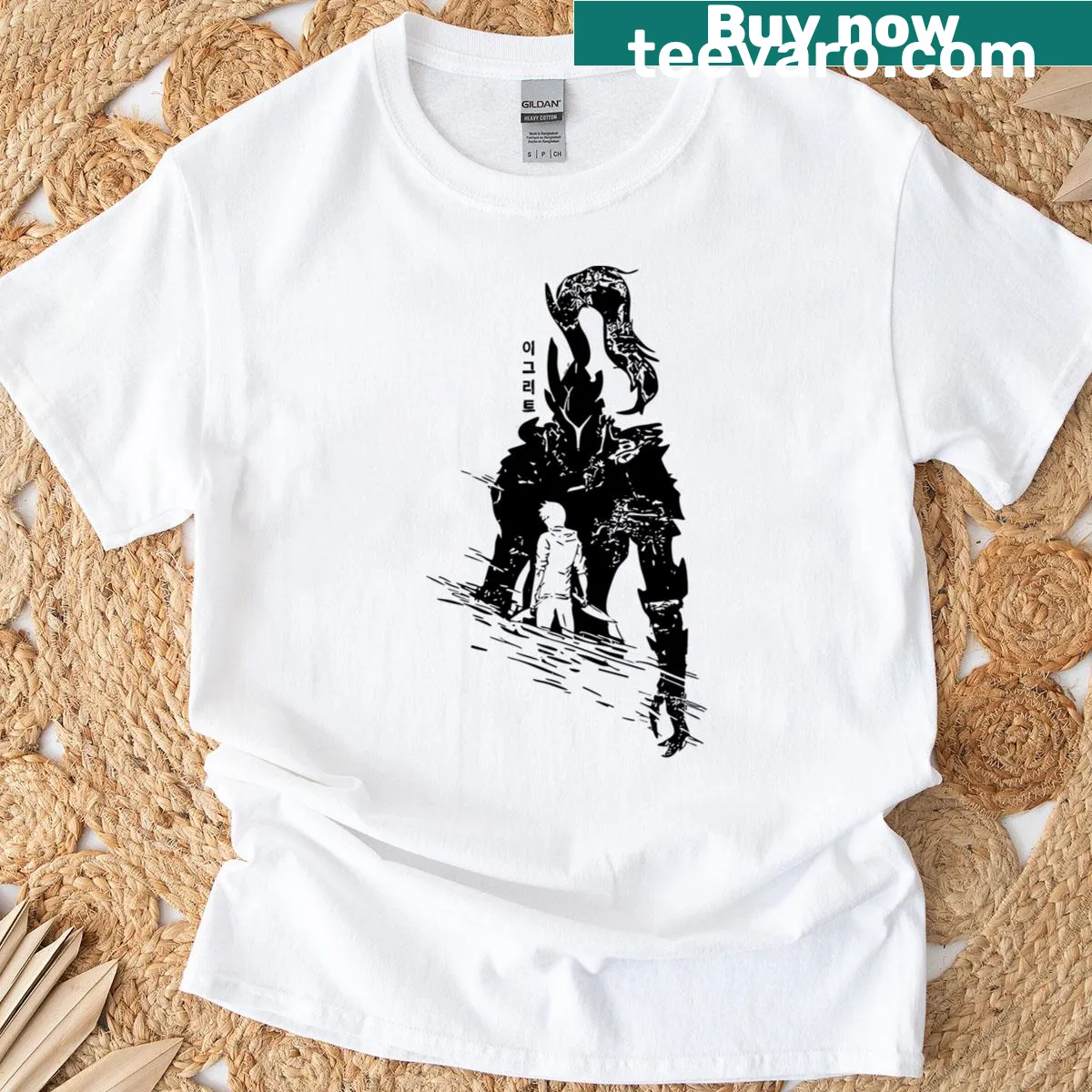 Illustration of Igris in bloodred armor from Solo Leveling webtoon — on a men's t-shirt