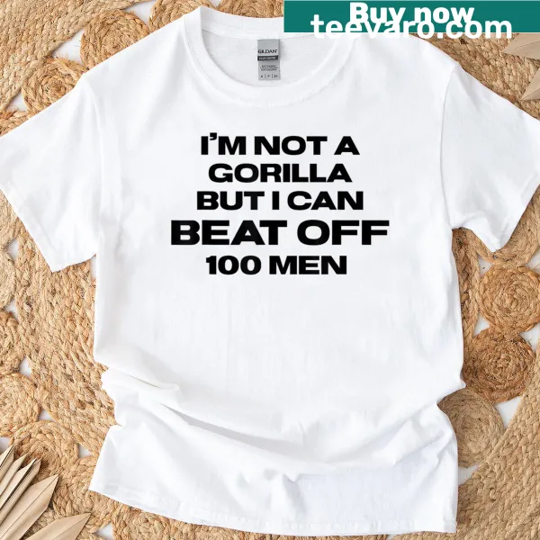 Humorous t-shirt with bold text about gorillas and men