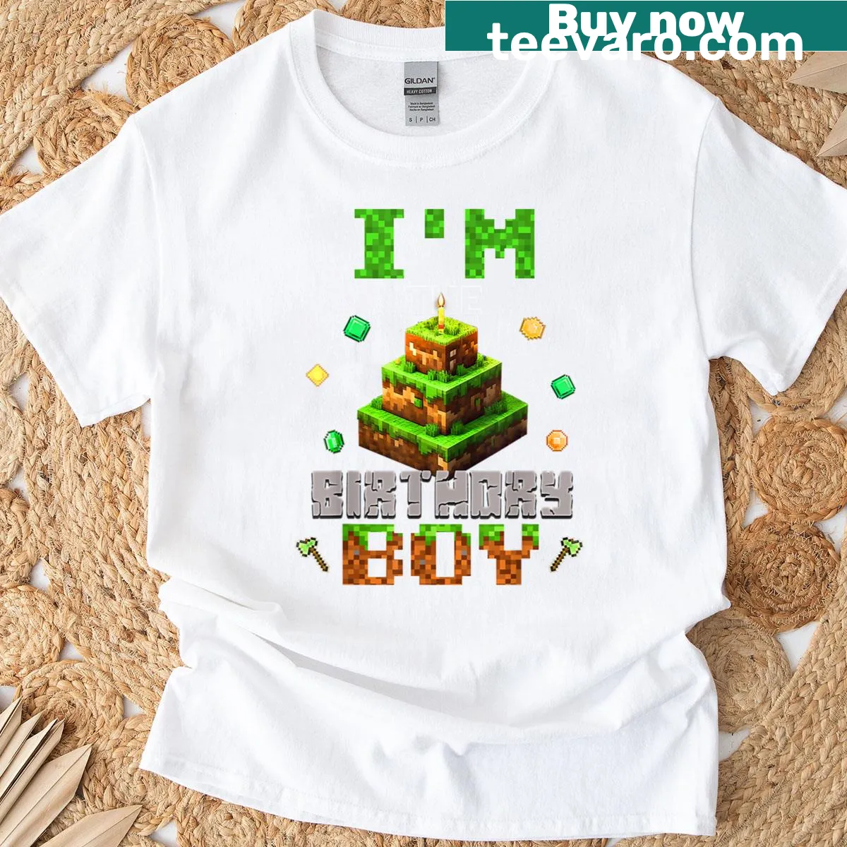 Birthday t-shirt for boys with 'I’m The Birthday Boy' and pixel game design — on a men's t-shirt