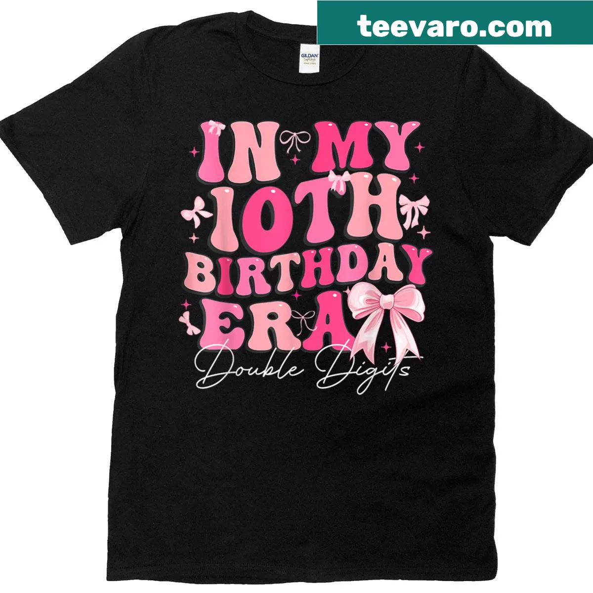Birthday t-shirt for girls turning 10 with cute bow design — on a men's t-shirt