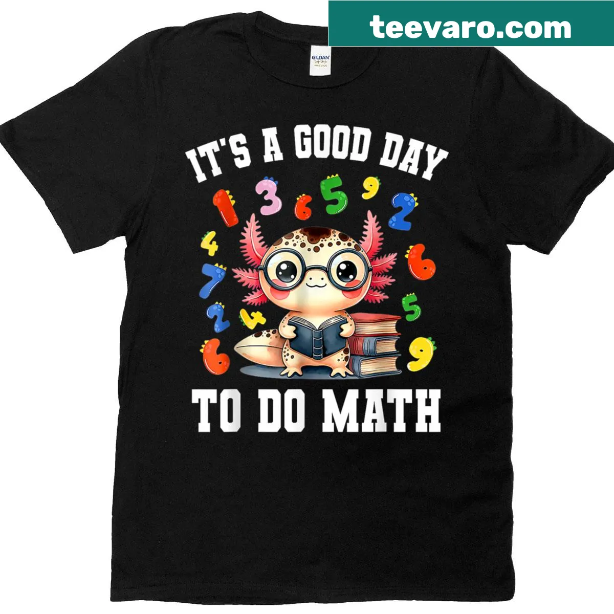 Funny T-shirt with axolotl and math-themed text for teachers — on a men's t-shirt