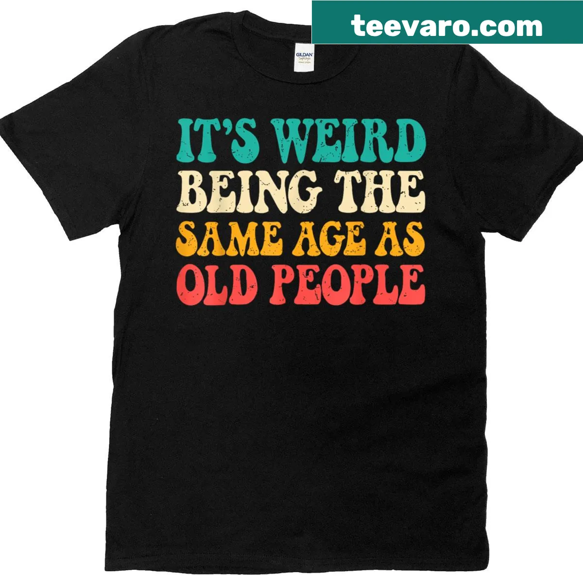 Funny retro T-shirt about aging with humorous text — on a men's t-shirt