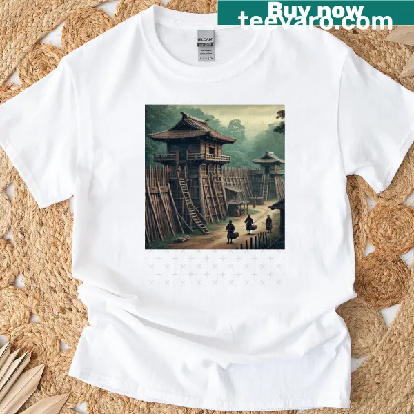 Japanese Samurai Fortification T-shirt with detailed graphic