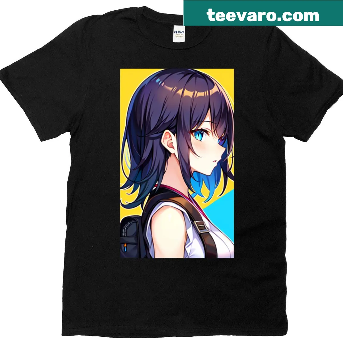 Minimalist Kawaii anime girl profile art t-shirt design. — on a men's t-shirt
