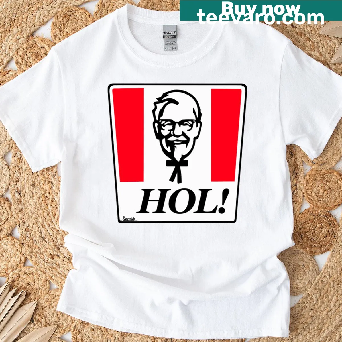 Fun T-shirt with a chicken character and reggae theme — on a men's t-shirt