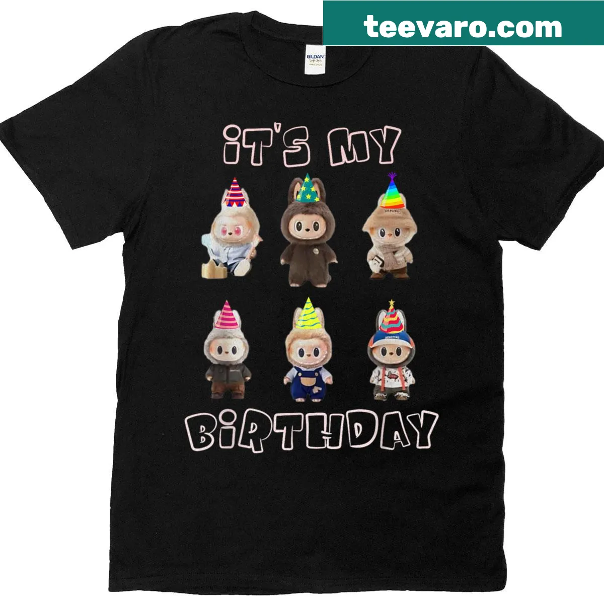 Groovy birthday T-shirt for kids with Labubu graphic — on a men's t-shirt