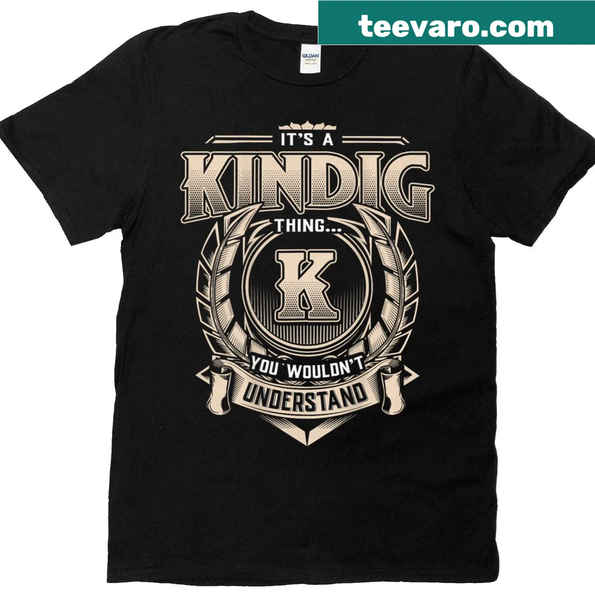Family-themed t-shirt showcasing the Kindig last name. — on a men's t-shirt