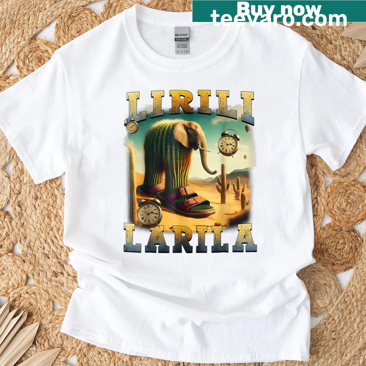 Funny Italian meme T-shirt featuring a cartoon elephant and cactus — on a men's t-shirt